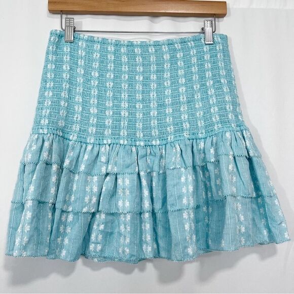 Saylor Celina Smocked Ruffle Mini Skirt Turquoise M - Picture 5 of 6